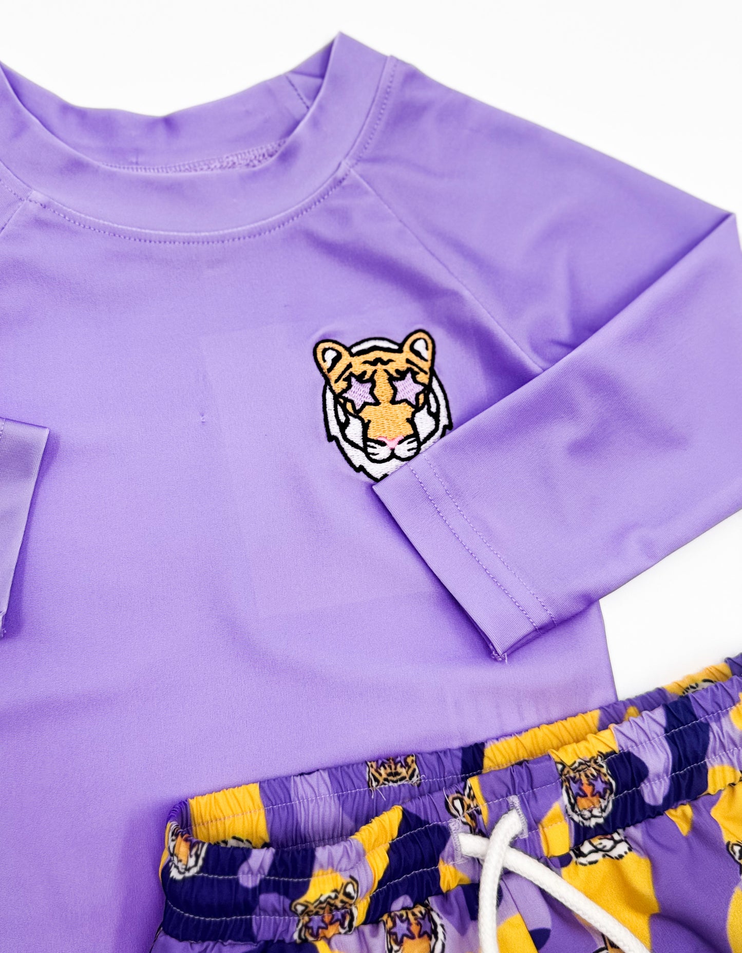 Tiger Camo 2PC Rashguard + Swim Trunk Set