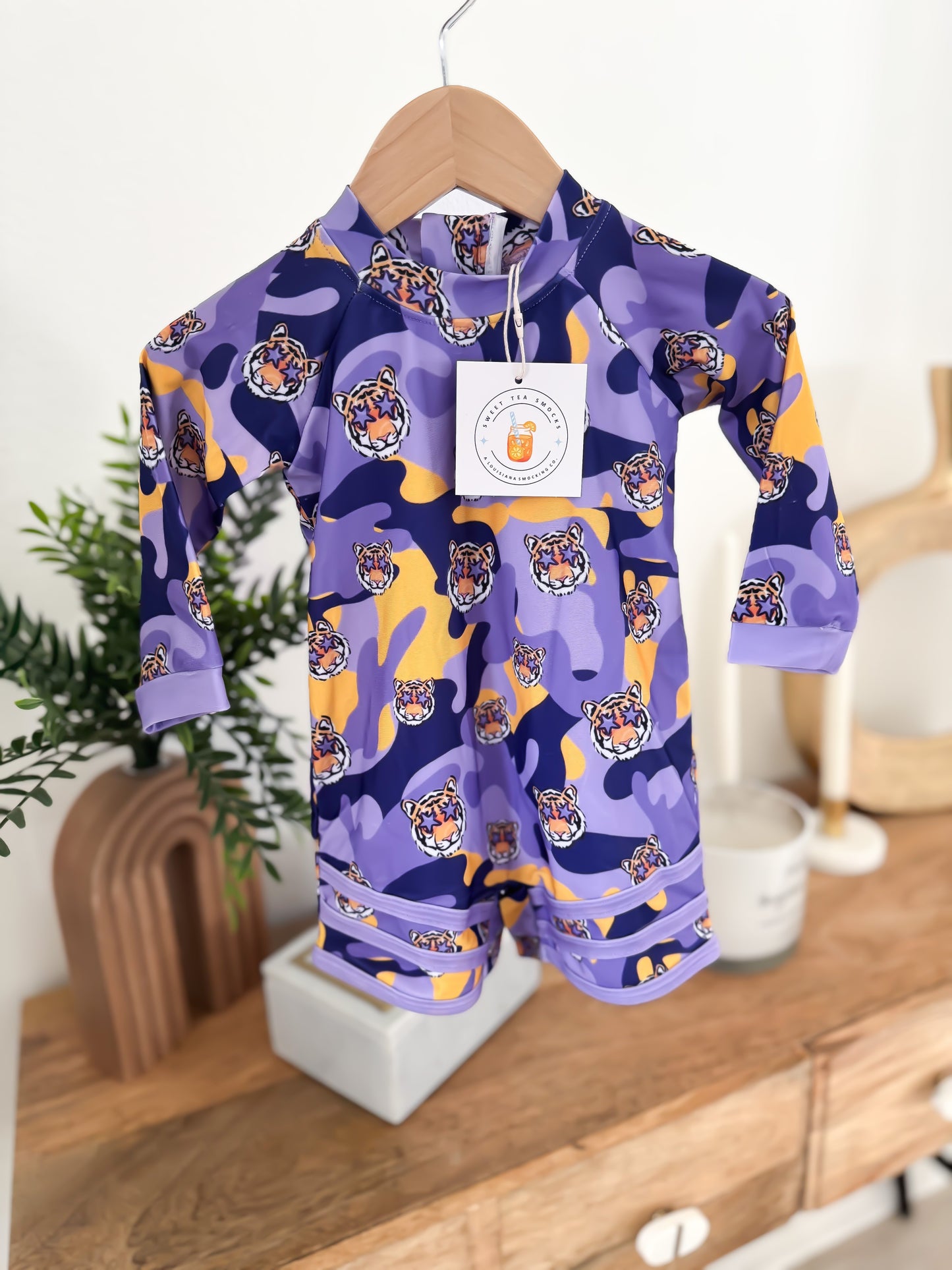Tiger Camo 1pc Rash Guard Swimsuit