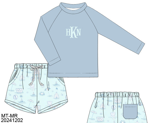 Beach Toile Boys 2pc Rash Guard Swim Trunk Set