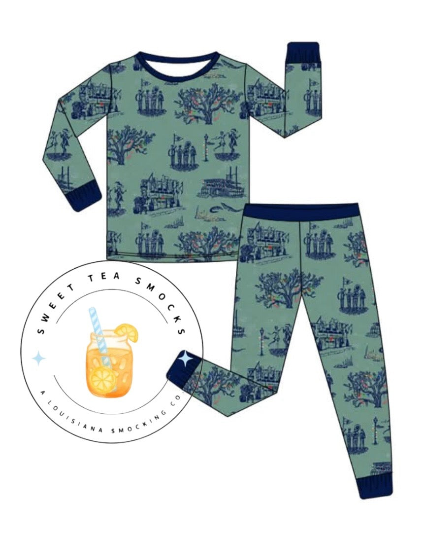 Preorder: Bayou Noel Toile Bamboo Youth Long Sleeve Set