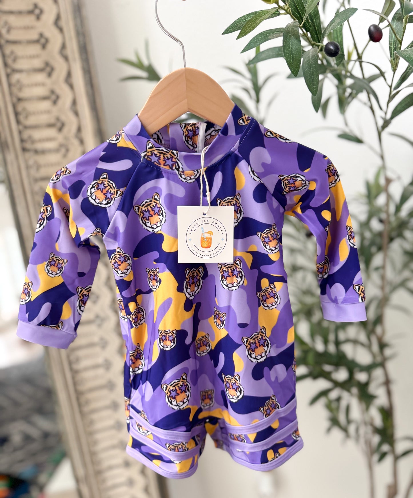 Tiger Camo 1pc Rash Guard Swimsuit
