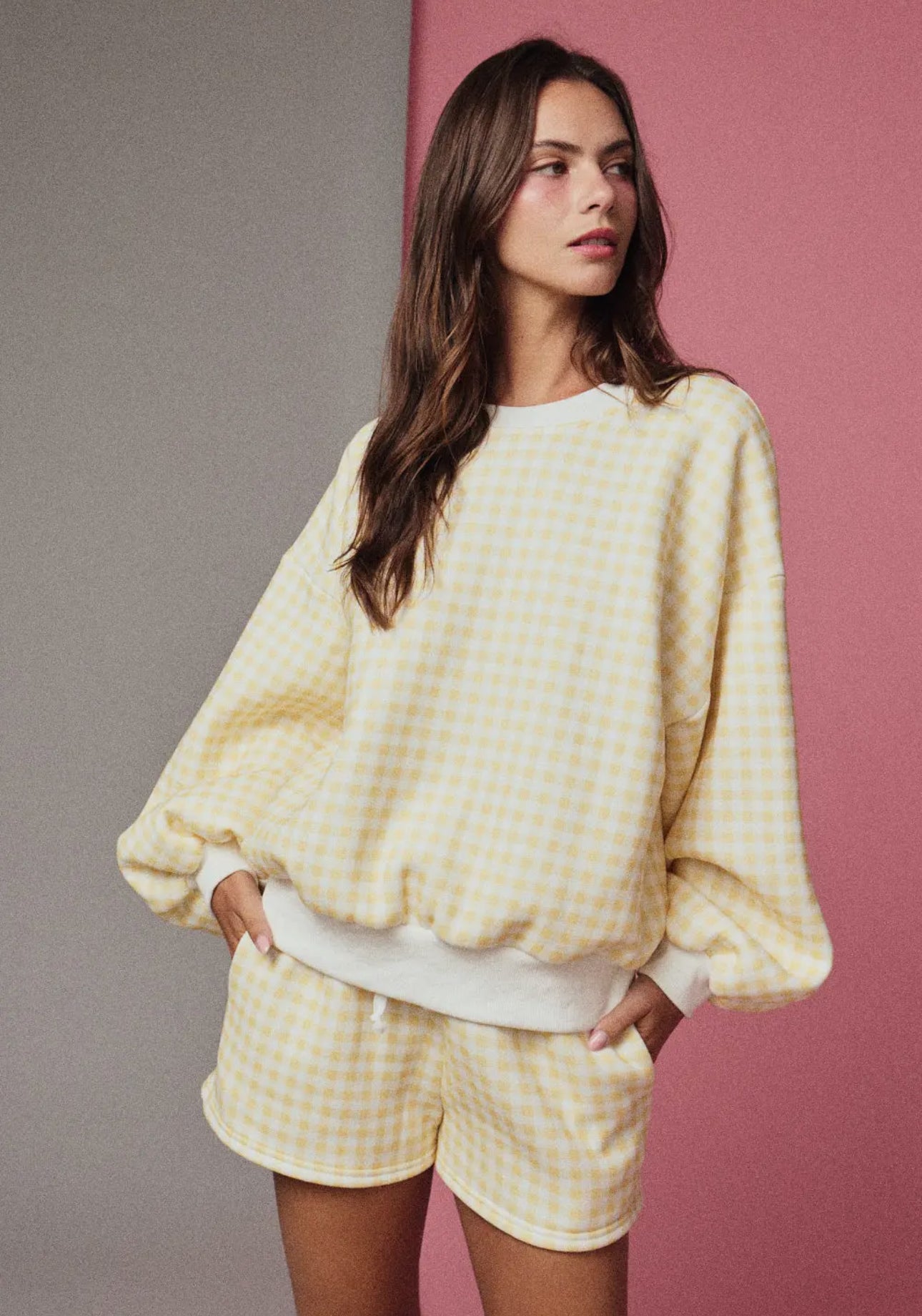 The Miller Gingham Lounge Set-Yellow