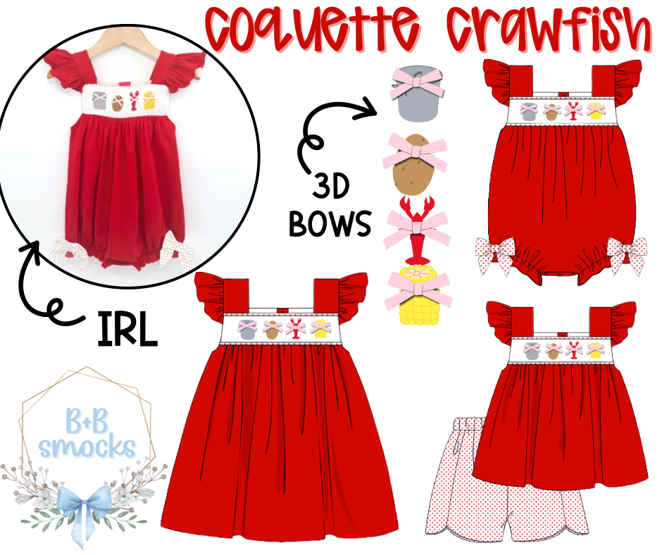 Smocked Coquette Crawfish Girls Bubble