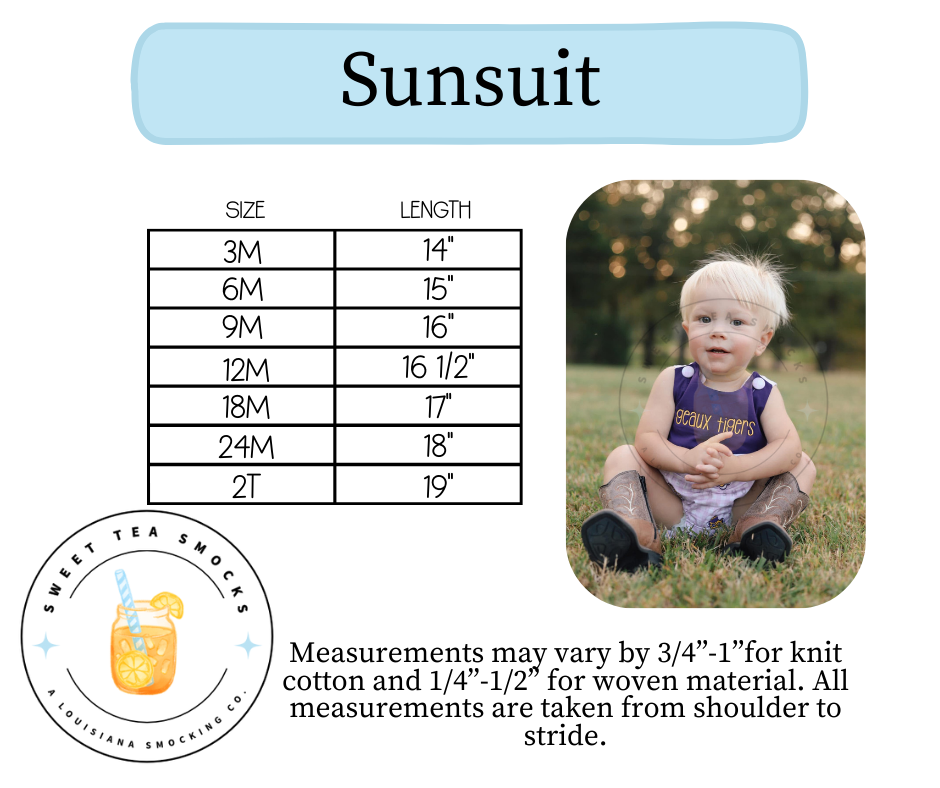 Sunsuit Size Chart