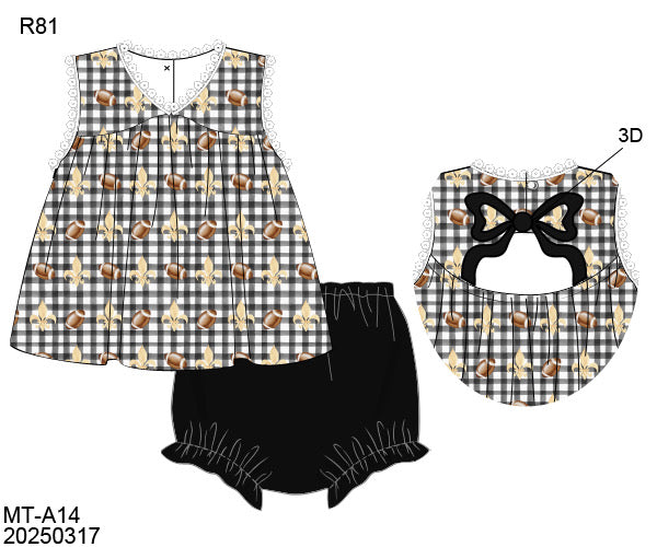 Who Dat Plaid Bow Girls Bloomer Set