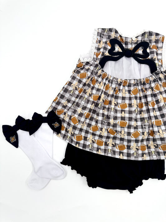 Who Dat Plaid Bow Girls Bloomer Set