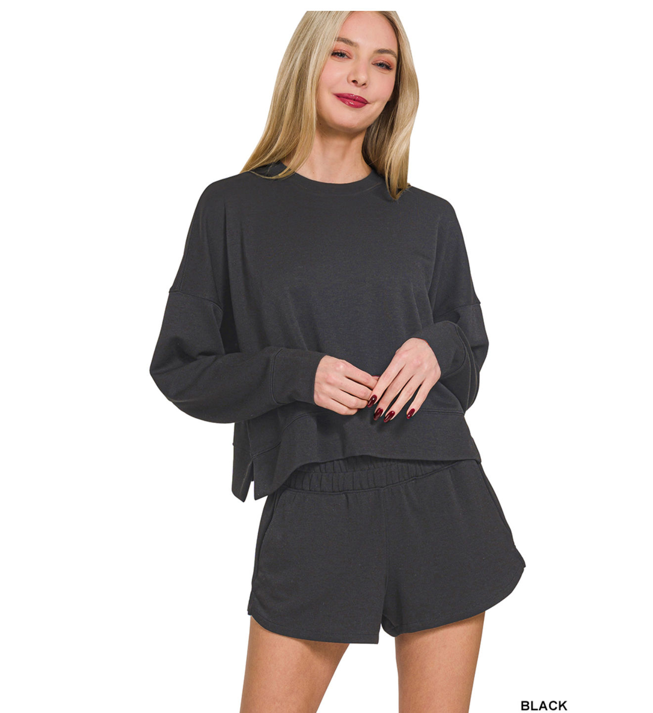 Black Zenana Scuba Sweatsuit Set