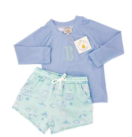Beach Toile Boys 2pc Rash Guard Swim Trunk Set