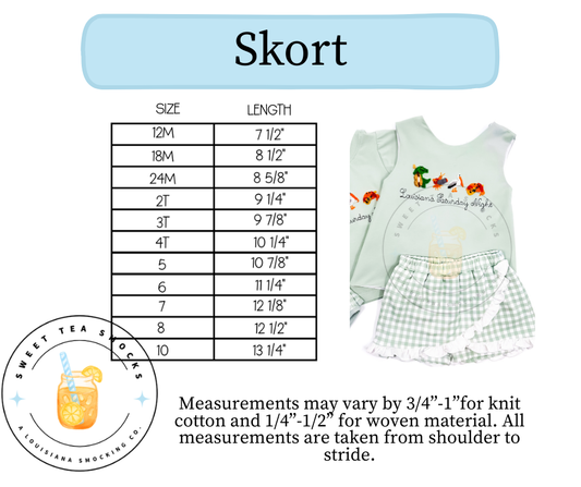 Skort Size Chart