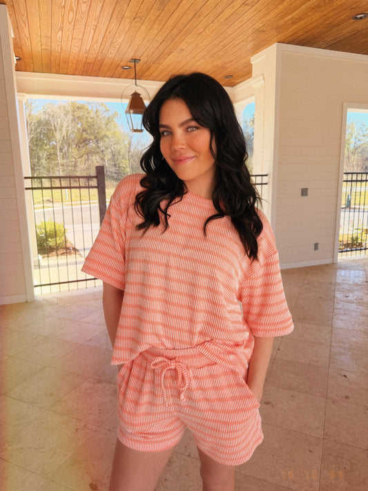 Coral The Hadley Ribbed Short Sleeve Shirt and Short Set