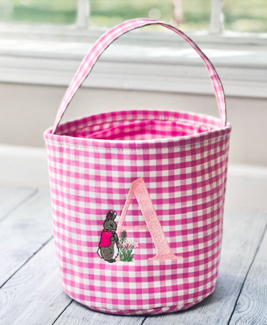 Pink Gingham Embroidered Easter Baskets