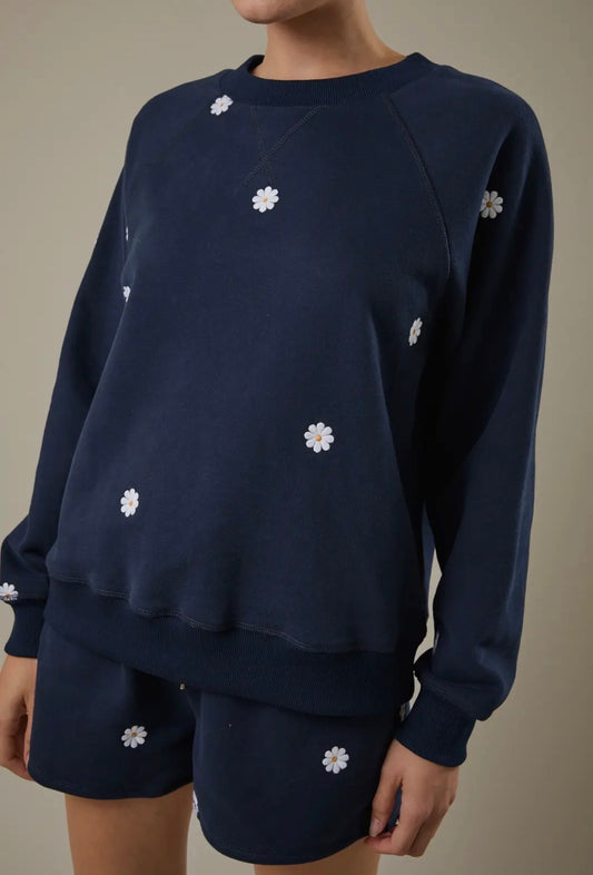 Daisy Crew Neck Embroidered Sweatshirt