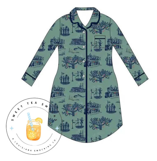 Preorder: Bayou Noel Toile Bamboo Mom Long Sleeve Nightgown