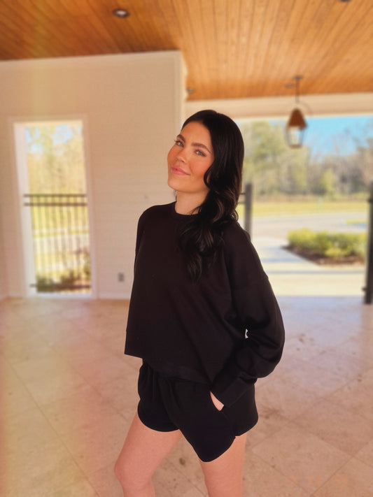 Black Zenana Scuba Sweatsuit Set