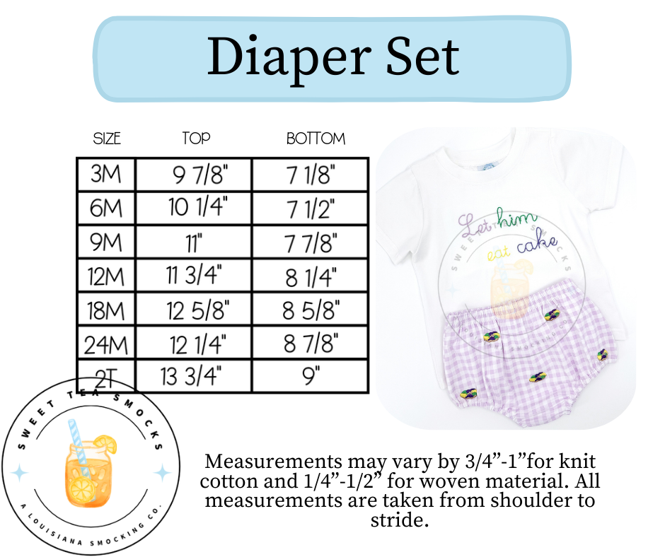 Diaper Set Size Chart Sweet Tea Smocks, LLC