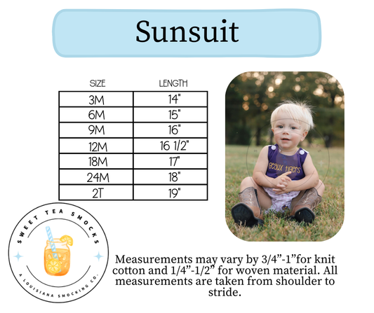 Sunsuit Size Chart