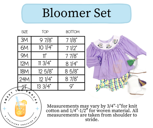 Bloomer Set Size Chart