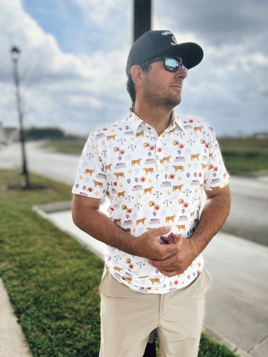 Love Purple, Live Gold Adult Button Down Polo