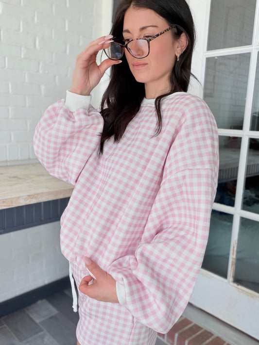 The Miller Gingham Lounge Set-Pastel Pink