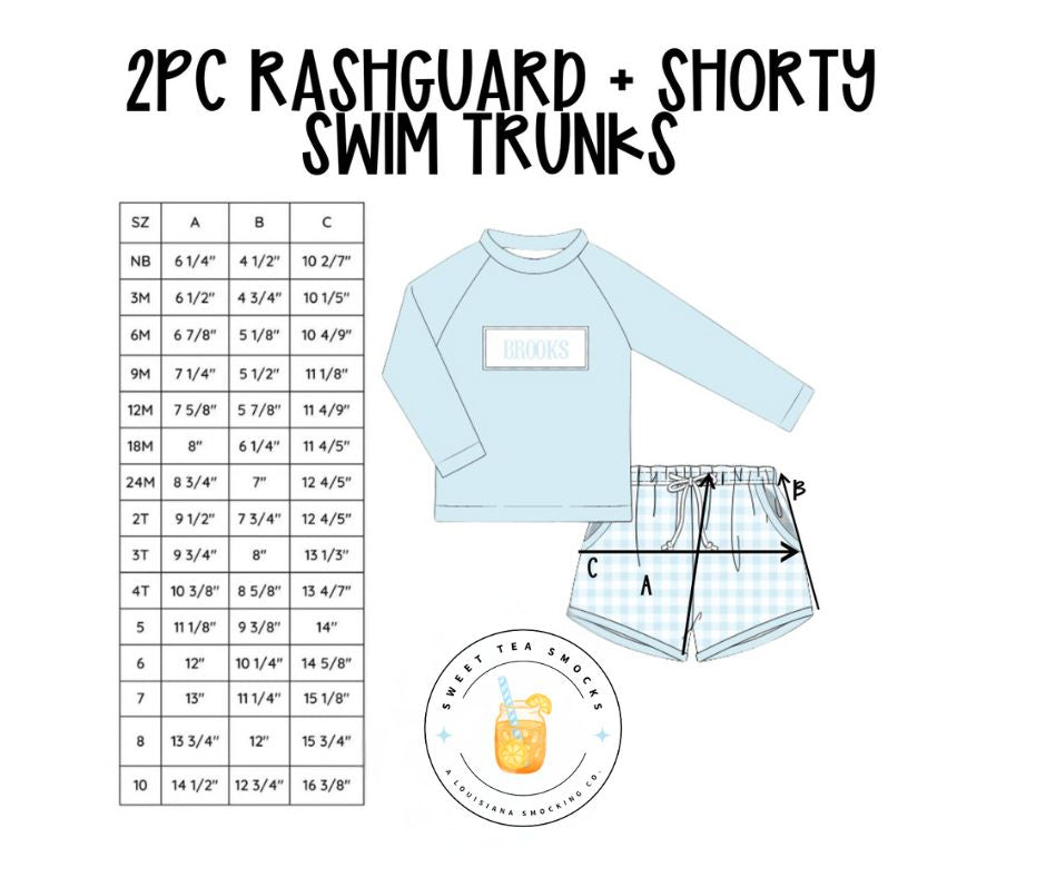 2PC Rashguard + Shorty Swim Trunks Size Chart