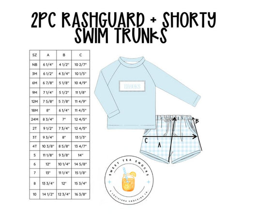 2PC Rashguard + Shorty Swim Trunks Size Chart