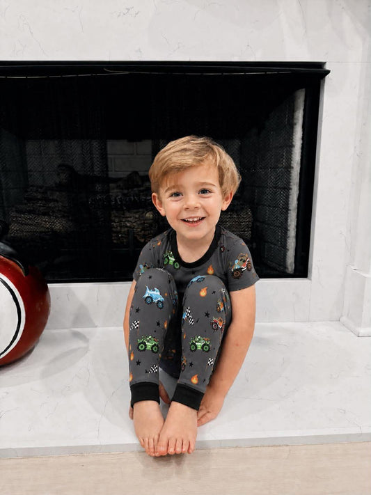 Preorder: Charcoal Monster Jam Bamboo 2PC Short Sleeve Set