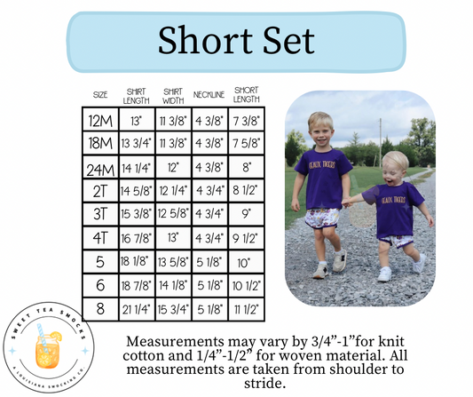 Short Set Size Chart