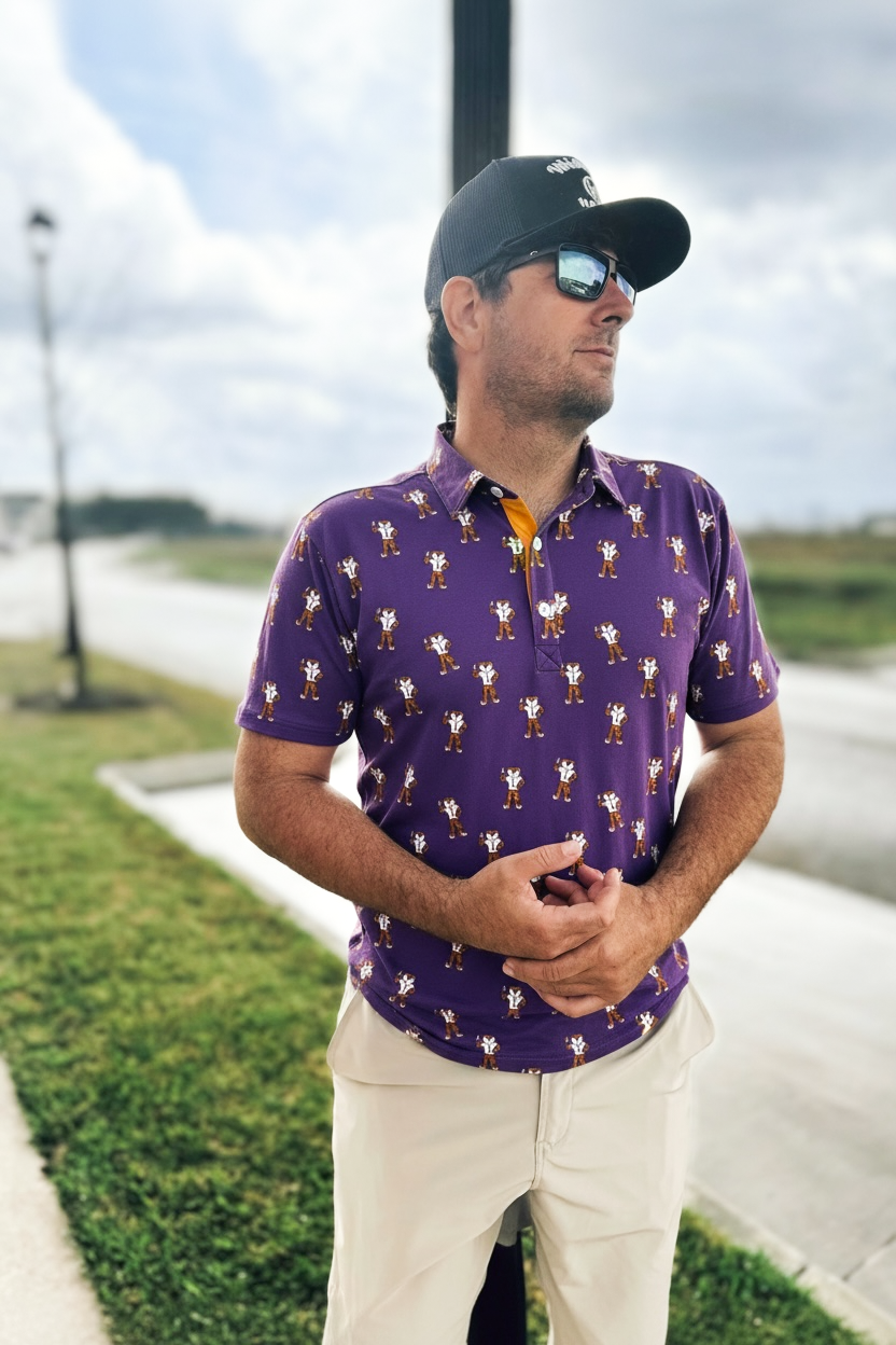 Preorder 26: Purple Tiger Bait Adult Polo