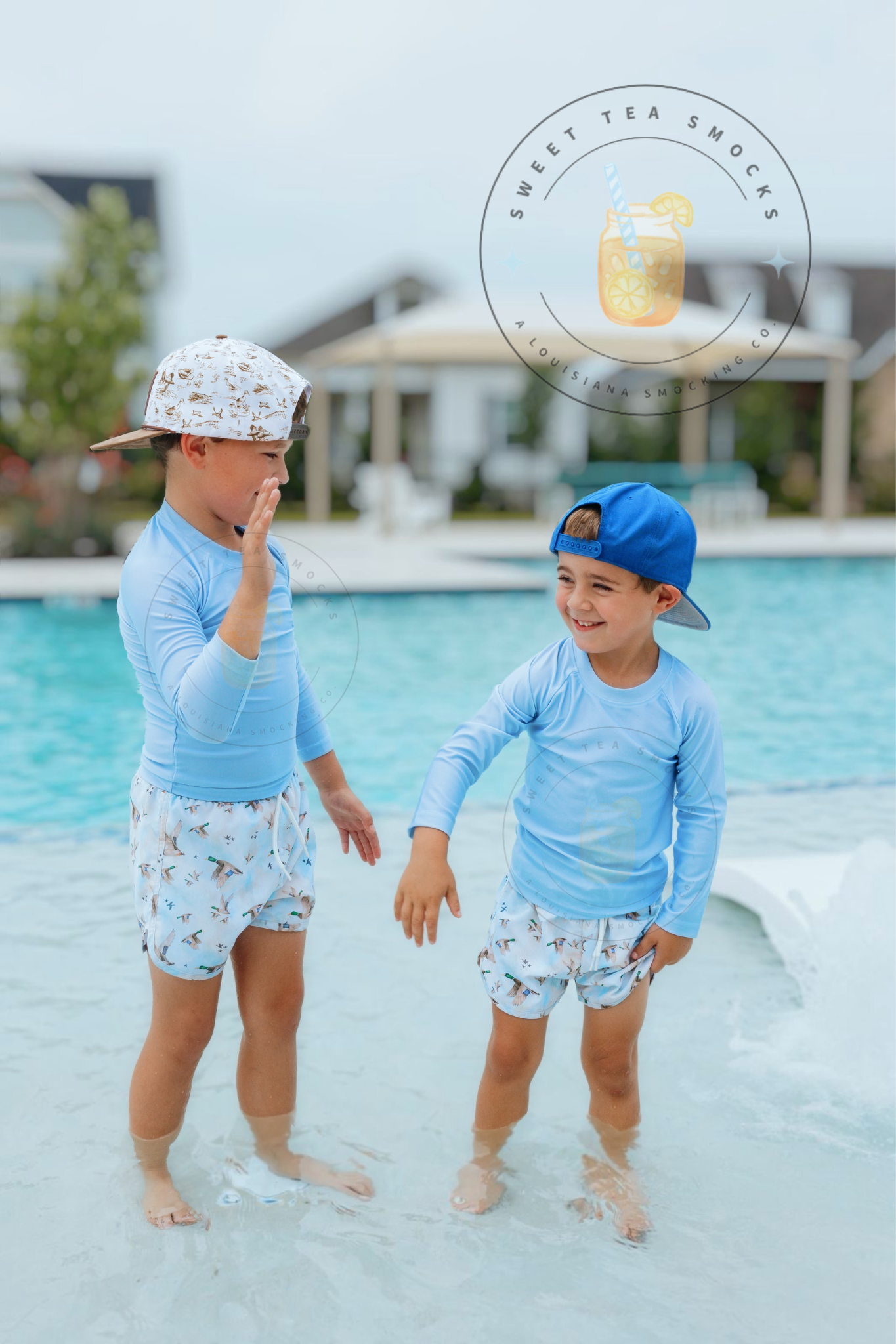 Mallard Landing 2PC Rashguard + Swim Trunk Shorty Set