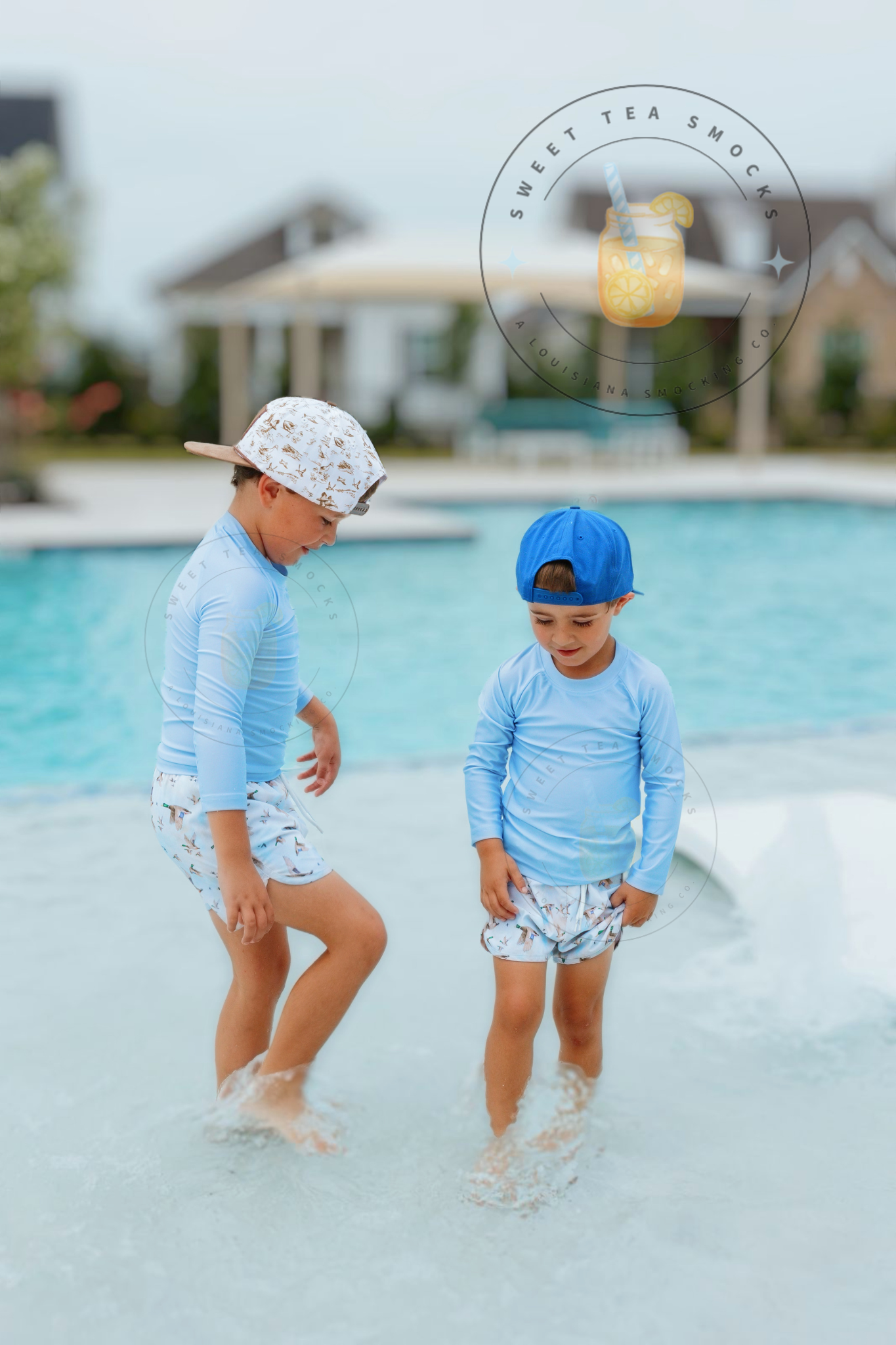 Mallard Landing 2PC Rashguard + Swim Trunk Shorty Set